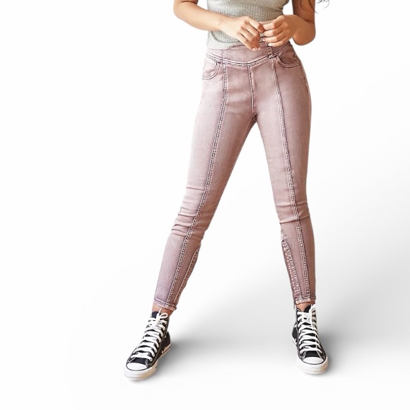 We Free CRVY Super High-Rise Skinny Jeans,pink, mauve, ankle zipper - Picture 5 of 15